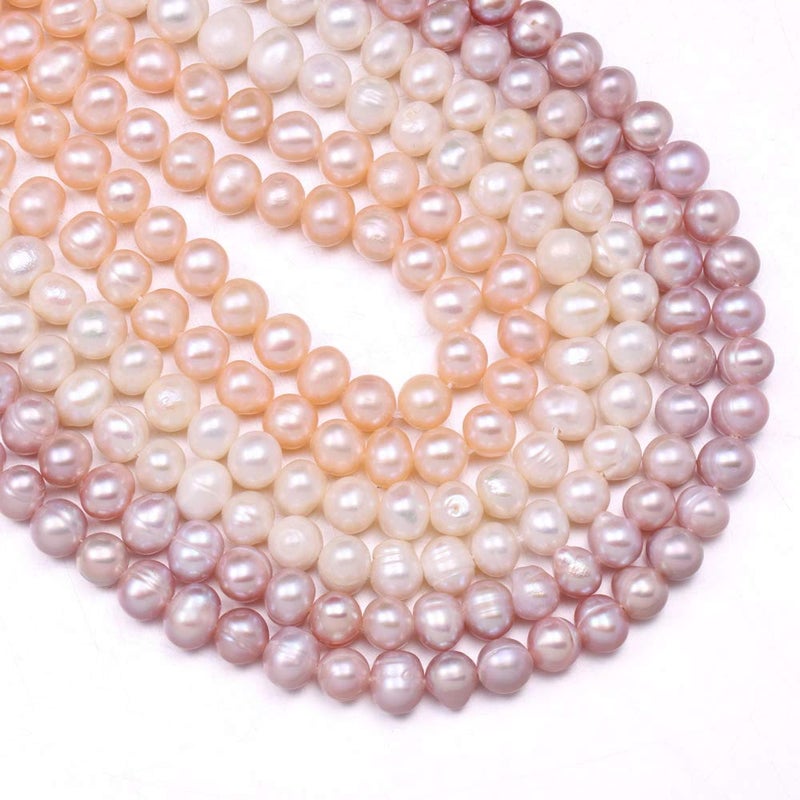 LE SKY Natural Pearl Beads 100% Natural Freshwater Round Pearl Loose Beads (2 Strands) with Hole 6-7mm One Strand 14.2 inch for Jewelry Making Necklace Bracelet Charms - Image 5